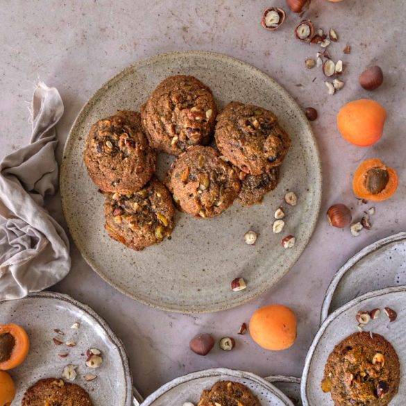 Moist squidgy creamy vegan gluten-free Apricot and toasted Hazelnut Cookies recipe; with blackstrap molasses, muscovado sugar, almonds, millet and oats. Edward Daniel ©.