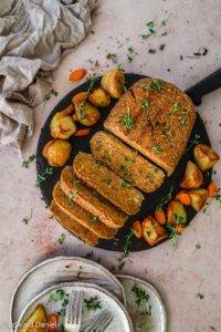 Mouth-watering vegan Seitan roast recipe; with wheat gluten, butter beans, smoked paprika, thyme, garlic, onion and chia seeds. Edward Daniel ©.