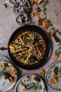 Vegan gluten-free Wild Mushroom Nut Roast recipe; with fluffy quinoa, peanuts, coconut, thyme, oregano, marjoram, garlic and citrus lemon. Edward Daniel ©.