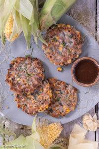 Freshly picked corn on the cob battered in buckwheat, spring onion and chives with a hint of smoked paprika and liquid amino; Corn Fritters.