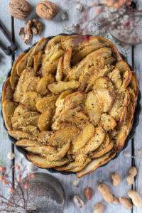 A walnut/peanut filling with lemony-peppery thyme in a sundried tomato and onion gravy overload with cheesy potato slices; Cottage Pie.