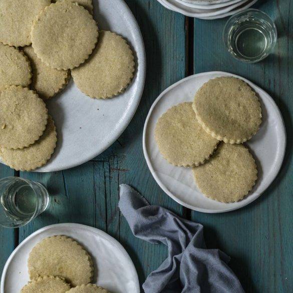 Shortbread Crisp crumbly crunchy unleavened baked sweet coconut scented, nutty almond and brown rice biscuit; Shortbread. Edward Daniel ©.