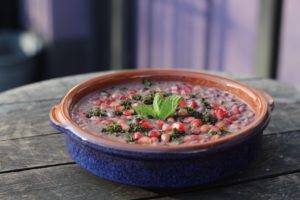 Caption of Mint Pomegranate Aduki Bean Casserole. Image by Edward Daniel (c).