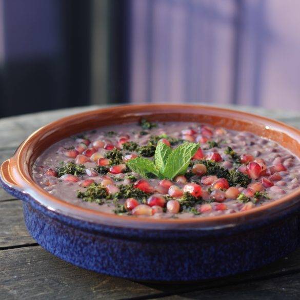 Caption of Mint Pomegranate Aduki Bean Casserole. Image by Edward Daniel (c).