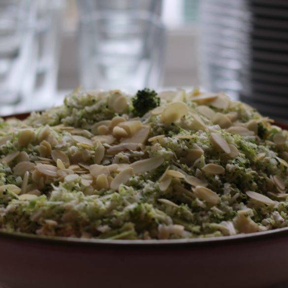 Caption of Almond Cauliflower Broccoli Salad. Image by Edward Daniel (c).