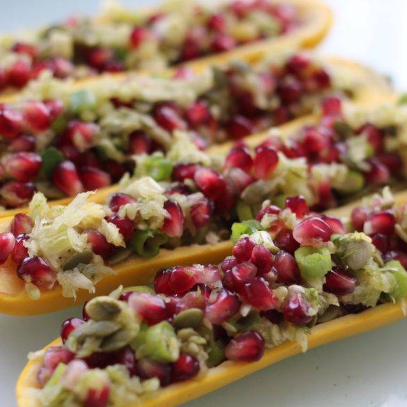 Caption of Raw Pomegranate Dill Stuffed Zucchini. Image by Edward Daniel (c).