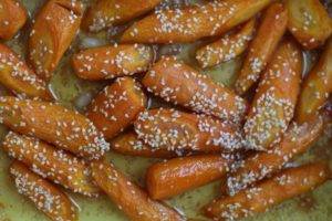 Caption of Roasted Maple Syrup Carrots with Sesame Seed. Image by Edward Daniel (c).