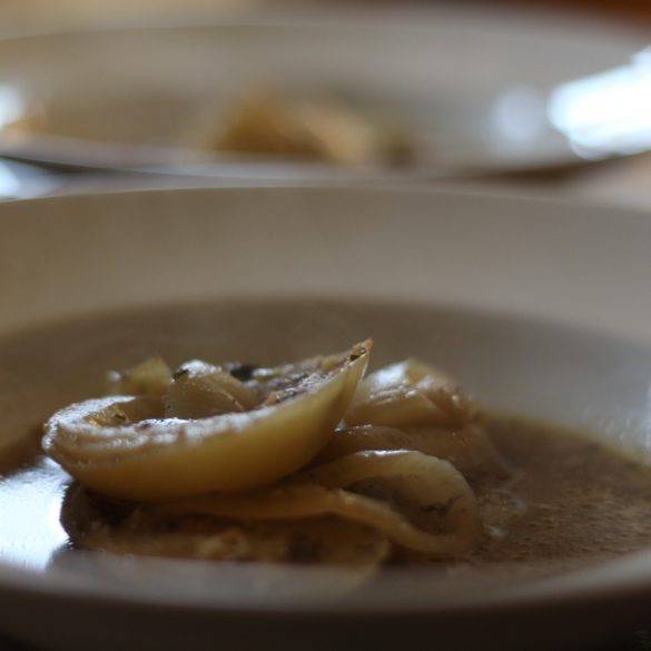 Caption of Slow-cooked Onion, Garlic and Rosemary Soup. Image by Edward Daniel (c).