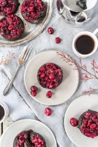 Rich moist fudgy Cranberry Chocolate Brownies with an aduki bean base topped with bittersweet tart cranberries.