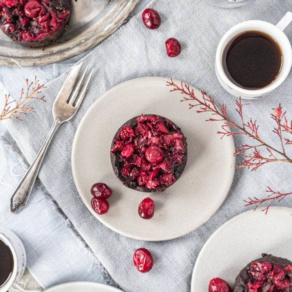 Rich moist fudgy Cranberry Chocolate Brownies with an aduki bean base topped with bittersweet tart cranberries.