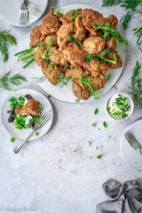 Pillowy aniseed vegan gluten-free Fennel Pakora recipe, Indian cuisine; embedded with pomegranate seeds, mango, cumin and lemony coriander. Edward Daniel ©.