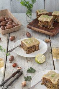 Zucchini Cake with hints of woody mace, cinnamon and cardamon and a drizzle of lime juice plumped with sundried raisins and buttery pecans.
