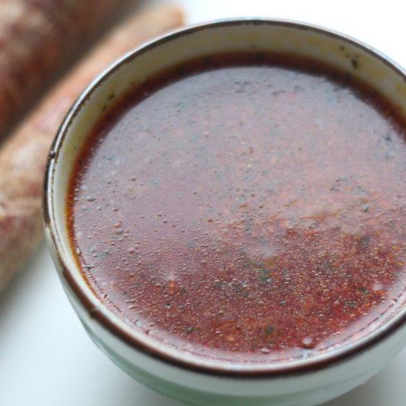 Caption of Raw Coriander Purple Carrot and Beetroot Gazpacho. Image by Edward Daniel (c).