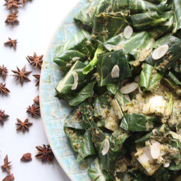 Caption of Raw Pak Choi with Star Anise Orange Dressing. Image by Edward Daniel (c).