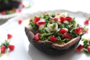 Caption of Raw Portobello Mushrooms with Kale and Pomegranate. Image by Edward Daniel (c).