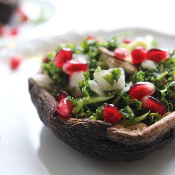 Caption of Raw Portobello Mushrooms with Kale and Pomegranate. Image by Edward Daniel (c).