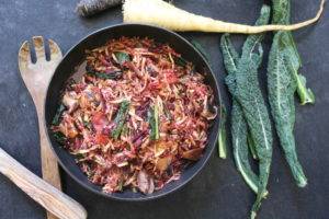 Caption of Cavolo Nero and Mushroom Stir Fry. image by Edward Daniel (c).