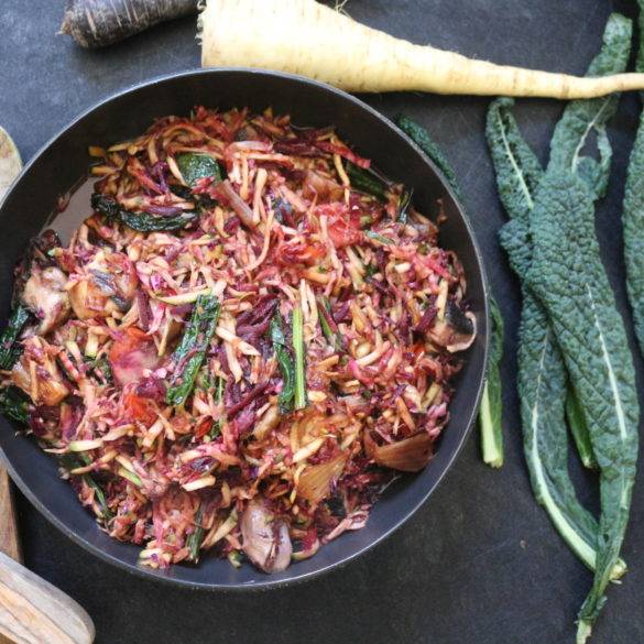 Caption of Cavolo Nero and Mushroom Stir Fry. image by Edward Daniel (c).