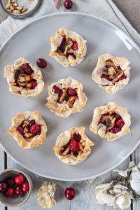 Cranberry with tart apple and sweet banana soaked in lemon juice in a crispy filo pastry; Cranberry Fruit Pie.