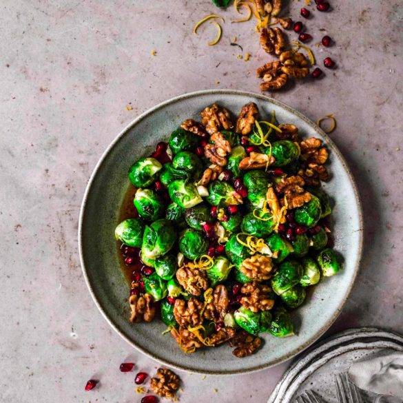Braised Brussels Sprouts with Walnuts and Pomegranate recipe.