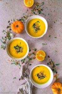 Roasted pumpkin with citrus orange, onion and garlic infused with licoricey tarragon; vegan Pumpkin and Orange Soup recipe, paleo too. Edward Daniel ©.