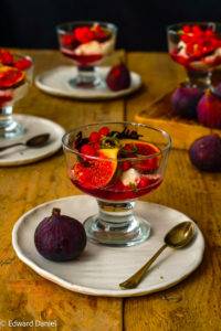Rose Hibiscus Poached Figs infused with aniseedy Star anise, cracked cardamon pods, fragrant bay leaves and zest of lime.