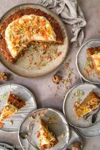Moist vegan gluten-free Carrot Cake recipe; made with lashings of carrot, raisins and sultanas infused with Eastern spices of cardamom, nutmeg and cinnamon, and orange juice. Edward Daniel ©.