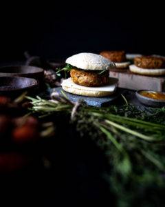 Chickpea Bean burger being served.. Image by Edward Daniel (c)