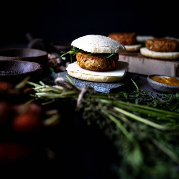 Chickpea Bean burger being served.. Image by Edward Daniel (c)