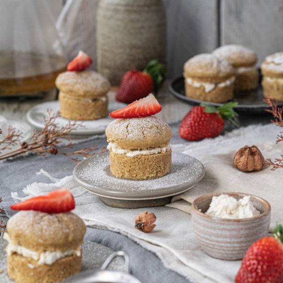 Fluffy, airy, pillowy and moist Victoria Sponge Cake made with millet and rice flour with a hint of citrusy lemon.