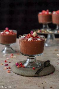 Silky velvety rich smooth crunchy umami, vanilla, citrus and floral scented Rose Chocolate Pomegranate Mousse. Edward Daniel ©.