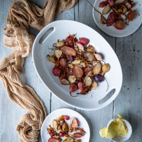 Caption of Roasted Radishes in a Pineapple Marinade. Image by Edward Daniel (c).