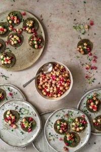 Sprouted Chickpea Tartare recipe, a raw vegan condiment; infused with pomegranate, molasses, cider vinegar sumac and poppy seeds and drizzled in oil. Edward Daniel ©.