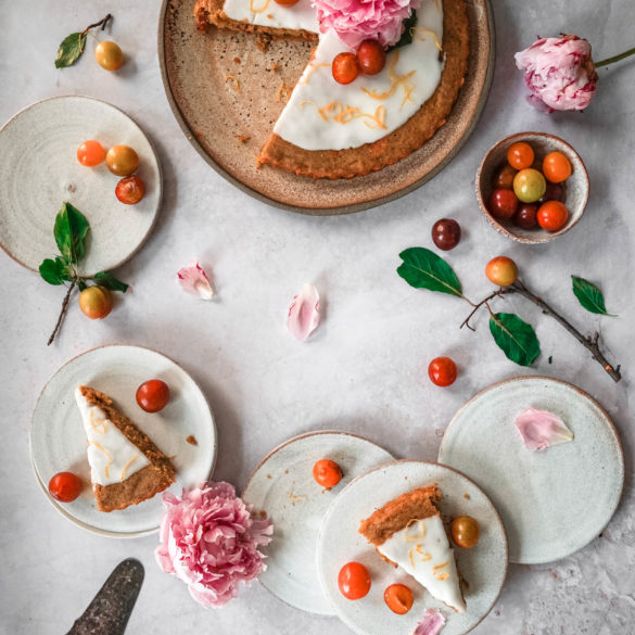 Sweet juicy ripe vegan gluten-free Plum Cake recipe; infused with a touch of lemon baked in a pillowy moist millet and quinoa pastry. Edward Daniel ©.