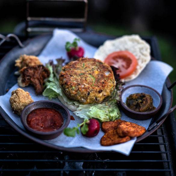 Caption of Pumpkin Black-Eyed Pea Burger. Image by Edward Daniel (c).