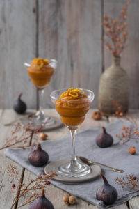 Velvety creamy Fig and Butternut Mousse infused with a tinge of citrus, orange blossom water and tamari.