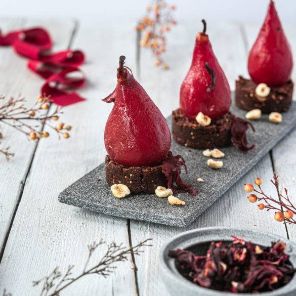 Caption of Hibiscus Poached Pears. Image by Edward Daniel (c).