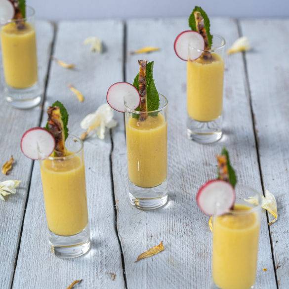 Caption of Pineapple and Daikon Gazpacho. Image by Edward Daniel (c).