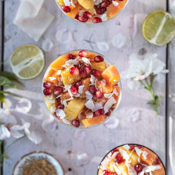 Caption of Raw Tropical Fruit Salad with Papaya and Pomegranate. Image by Edward Daniel (c).