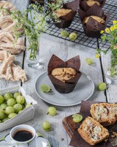 Plump burst popping moist tart Gooseberry Muffins with a hint of sweet fragrant nutmeg, awakening the senses.