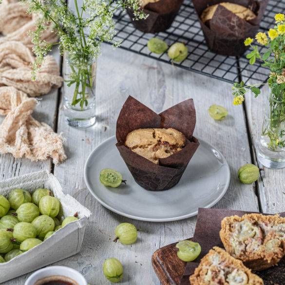 Gooseberry Muffins Plump burst popping moist tart Gooseberry Muffins with a hint of sweet fragrant nutmeg, awakening the senses.