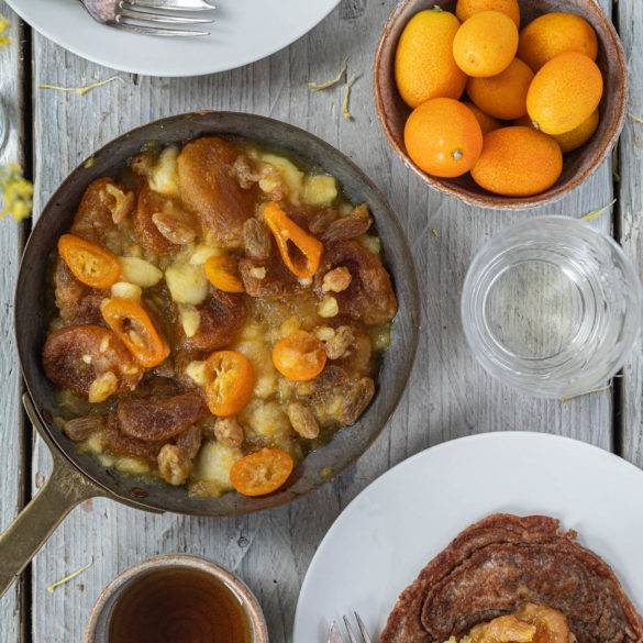 Stewed Kumquat Apples and Apricots is vegan and paleo. Image by Edward Daniel (c).