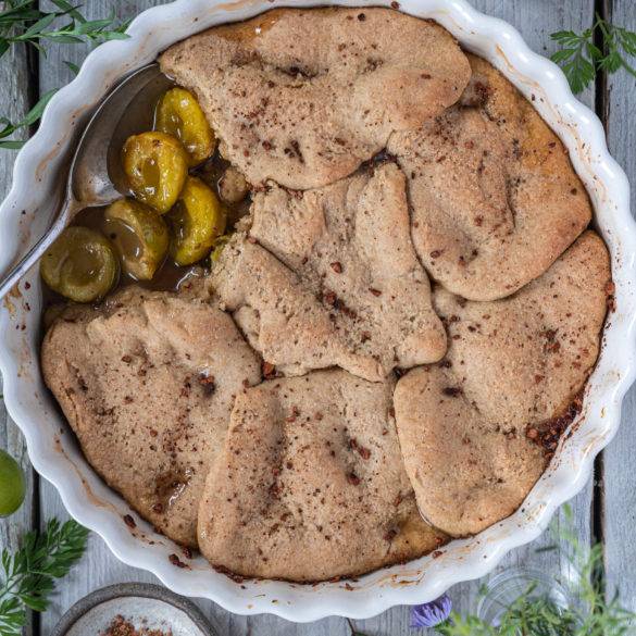 Greengage Cobbler is vegan and gluten-free. Image by Edward Daniel (c).