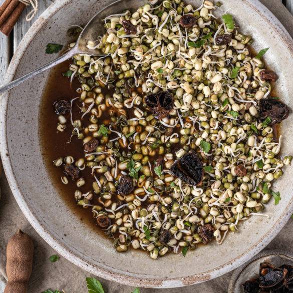 Persian Tamarind Lime Sprouted Mung Beans is vegan and raw. Image by Edward Daniel (c).