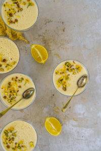 Creamy silk Vegan Lemon Mousse recipe; with a hint of tangy citrus cardamon, lemon zest and aromatic sweet saffron threads. Edward Daniel ©.