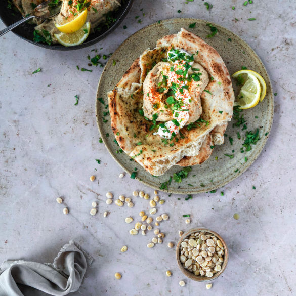 Fava Bean Hummus recipe, a vegan condiment, Middle Eastern cuisine; creamy pea dip flavoured with citrus lemon, sweet tart paprika, nutty tahini and bitter garlic. Edward Daniel ©.