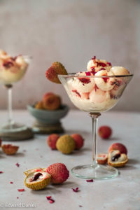 Fleshy pillowy sweet Vegan Lychees and Saffron Cream recipe, with a hint of rose water, cardamoms and nutmeg. Edward Daniel ©.