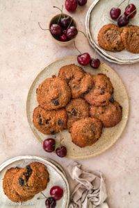 Crispy moist gooey Vegan gluten-free Sour Cherry Cookies recipe; with blackstrap molasses, muscovado sugar, in an almond and millet pastry bed. Edward Daniel ©.