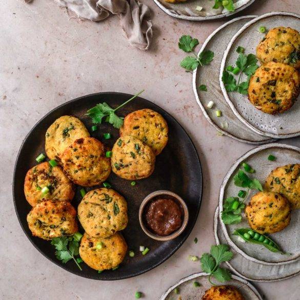 Fiery pillowy potato and polenta patties with garam marsala, chili, lemon, mango, fennel and fresh coriander; Vegan gluten-free Aloo Tikki recipe, Indian cuisine. Edward Daniel ©.