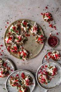 Raw Salsify with Pomegranate Mignonette aka Vegan Oyster, and Vegan Seafood recipe; crunchy oyster-like salsify with pomegranates, pepper, sherry vinegar, shallots and cracked black pepper. Edward Daniel ©.